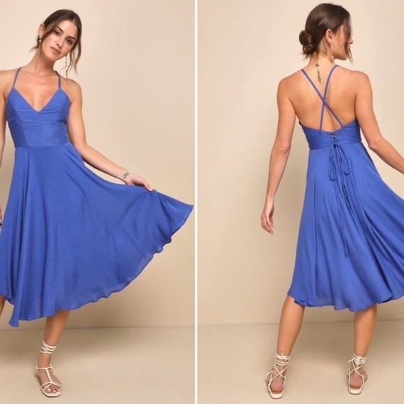 LULU's Tropical Vacation Flowy Tie Back Sexy Bohemian Ruffled Midi Dress - Picture 2 of 3